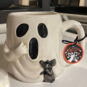 Blue Sky Clayworks Halloween Mug Ghost W/ Rat Mug New Happy Boo